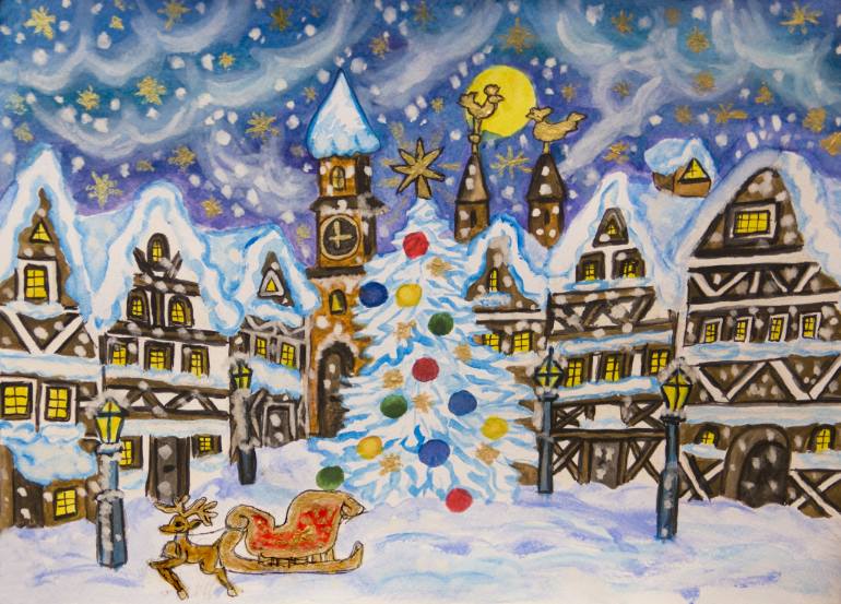 770x553 Saatchi Art Christmas Night Painting By Irina Afonskaya - Christmas Eve Painting