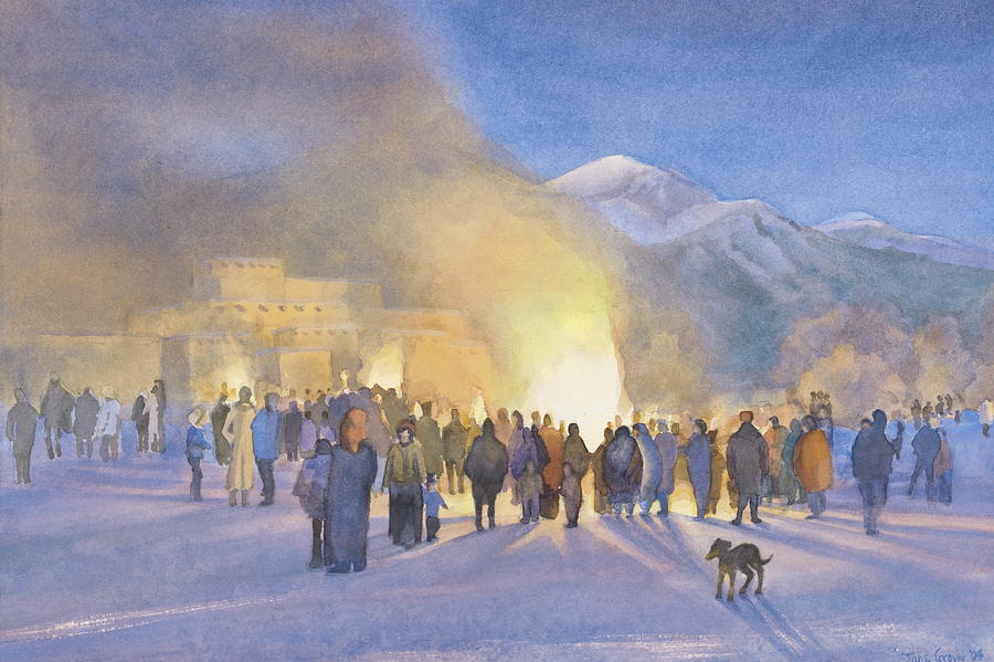 900x599 Taos Pueblo On Christmas Eve Painting By Jane Grover - Christmas Eve Painting