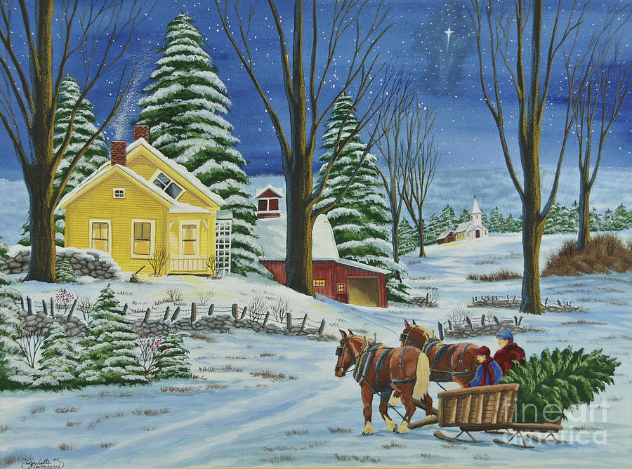 900x668 Christmas Eve In The Country Painting By Charlotte Blanchard - Christmas Eve Painting