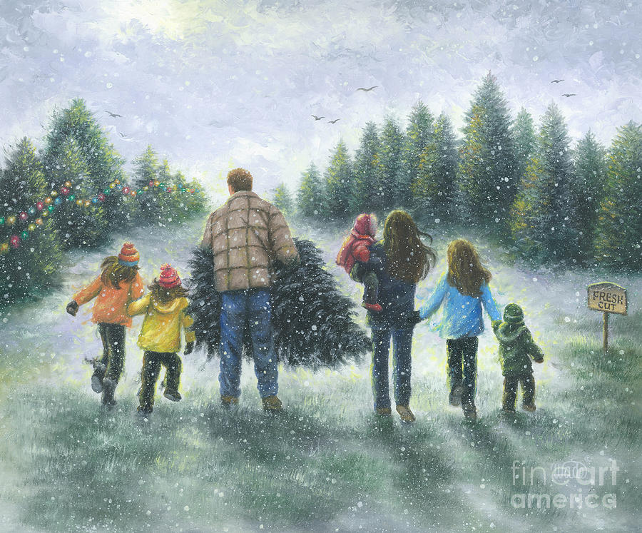900x747 Family Christmas Tree Painting By Vickie Wade - Christmas Family Painting