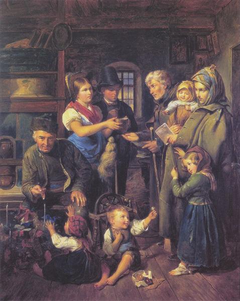 478x600 A Traveling Family Of Beggars Is Rewarded By Poor Peasants - Christmas Family Painting