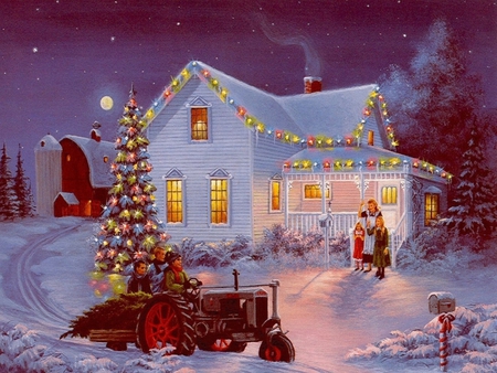 450x338 Christmas At The Farm - Christmas Family Painting