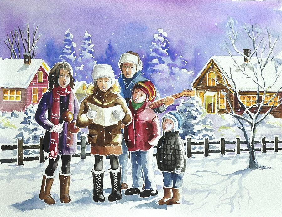 900x694 Christmas Family Caroling Painting By Gertrudes Asplund - Christmas Family Painting
