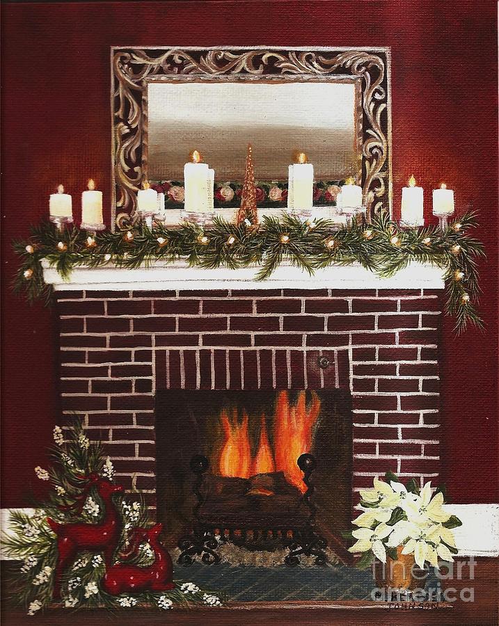 717x900 Cozy Christmas Fire Is A Painting By Maryann Johnson Which Was - Christmas Fireplace Painting