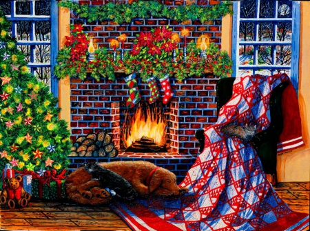 450x335 Cozy Christmas Home - Christmas Fireplace Painting