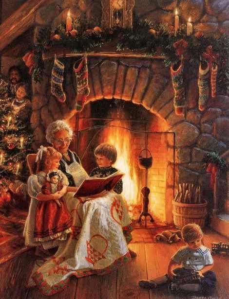 470x615 Donna Green (American) Holidays, Artist And Vintage - Christmas Fireplace Painting