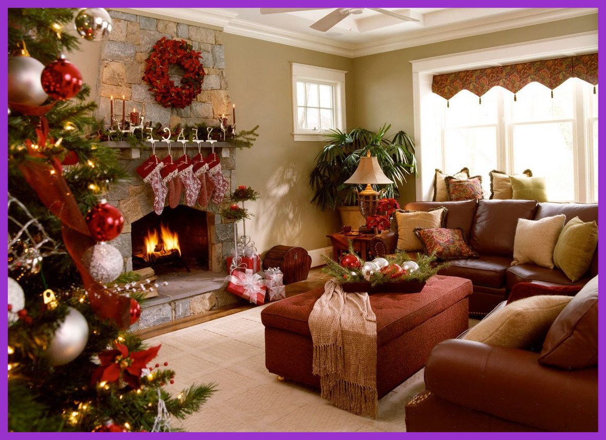 1180x857 Marvelous Living Room Christmas Decor Brick Fireplace Red Gold - Christmas Fireplace Painting