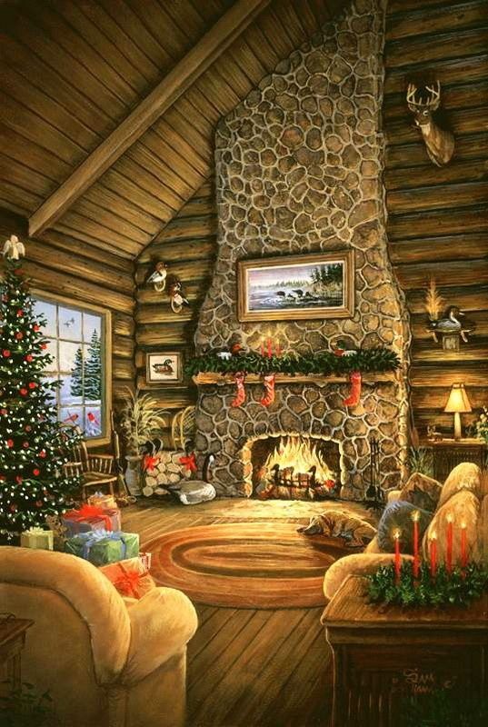 537x800 Sam Timm (B.1964) Christmas In Art - Christmas Fireplace Painting