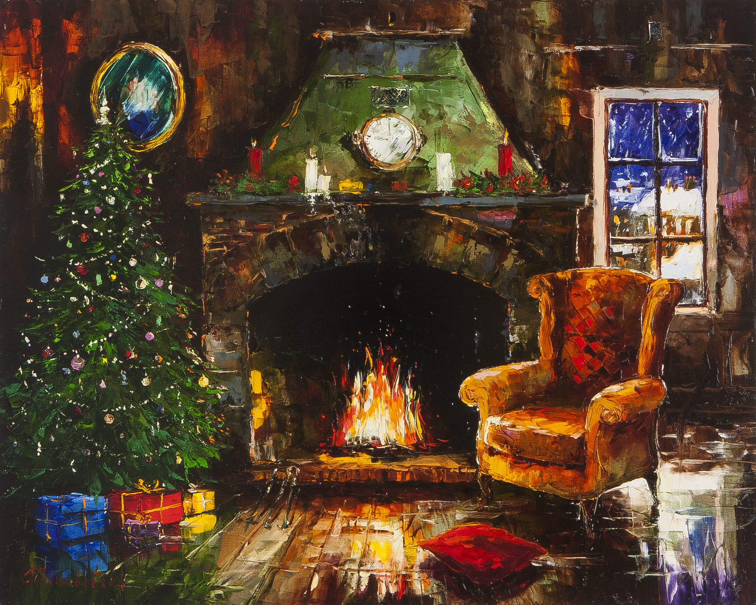 Christmas Fireplace Painting At Paintingvalley Com Explore