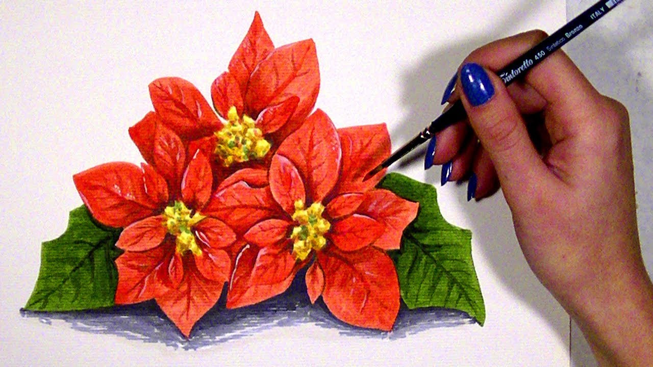 1280x720 Hand Painting Christmas Flowers - Christmas Flower Painting