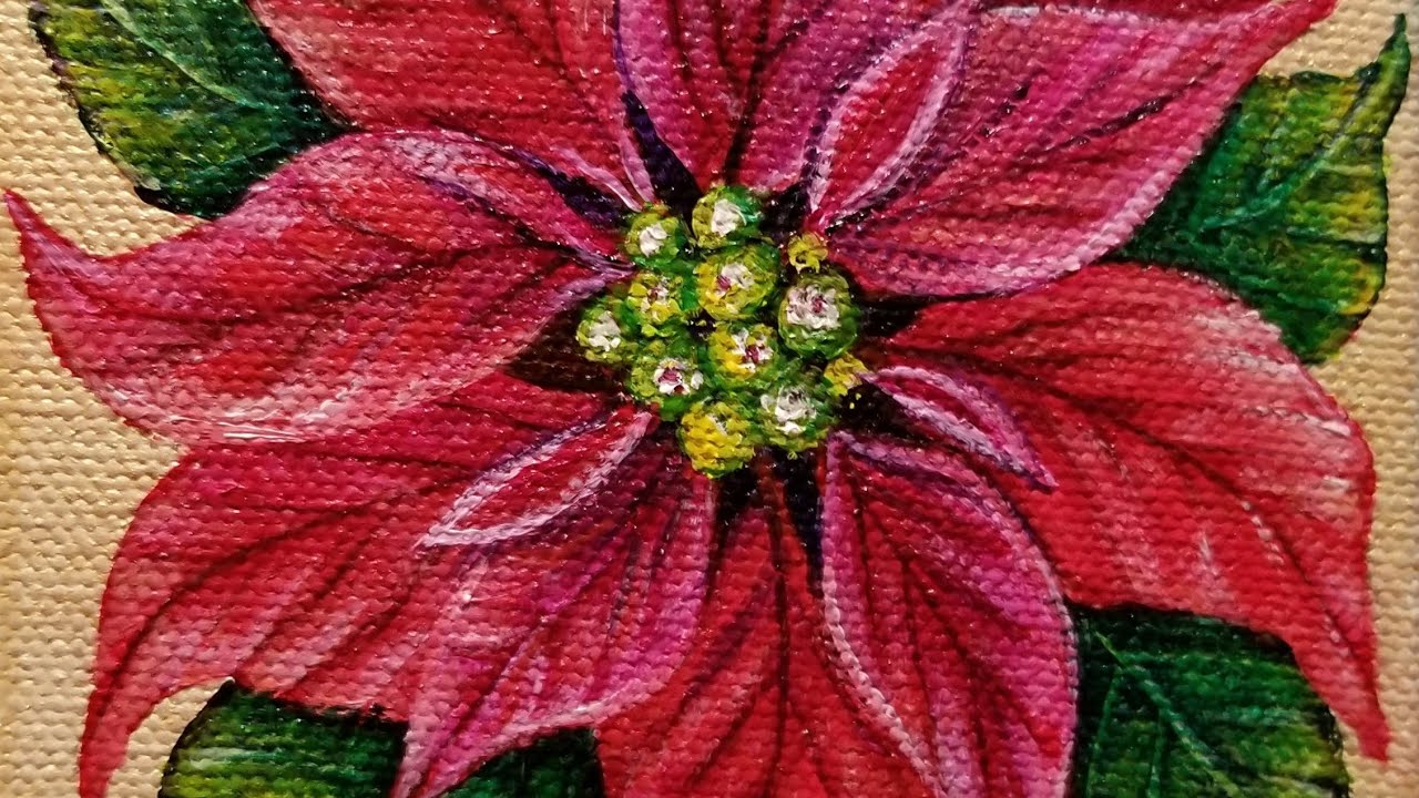 1280x720 Christmas Poinsettia Flower Live Acrylic Painting Tutorial - Christmas Flower Painting