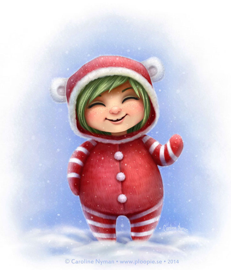 738x860 A Little Christmas Girl By Ploopie - Christmas Girl Painting