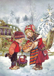 214x300 Lisi Martin~ Little Girl Amp Boy Sweets Apple Christmas Tree Art - Christmas Girl Painting