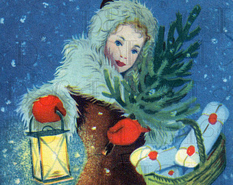 340x270 Sleighing Around The House. Art Deco Christmas Digital - Christmas Girl Painting