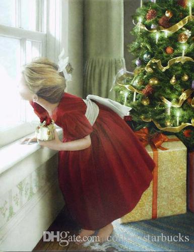 385x500 2018 Nice Little Girl In Christmas Day Christmas Tree,pure Hand - Christmas Girl Painting