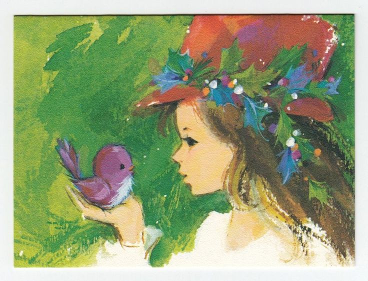 736x562 554 Best Mod Christmas Images On Vintage Cards - Christmas Girl Painting