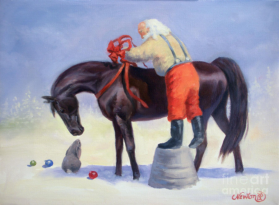 900x662 The Gift Horse Painting By Jeanne Newton Schoborg - Christmas Horse Painting