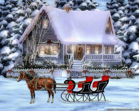 450x360 Christmas Carriage - Christmas Horse Painting