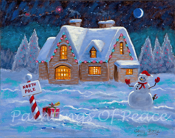 570x449 Christmas Painting Gingerbread House Painting Winter - Christmas House Painting