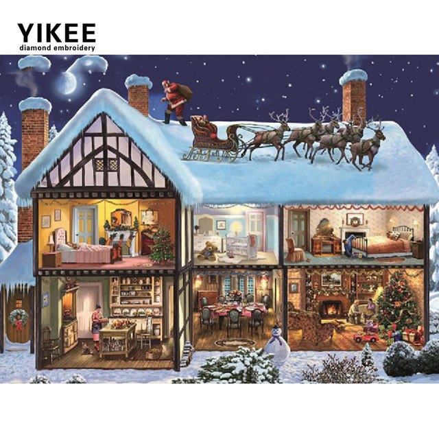 640x640 H393 Diamond Painting Snow House,full,diy,square,rhinestones - Christmas House Painting