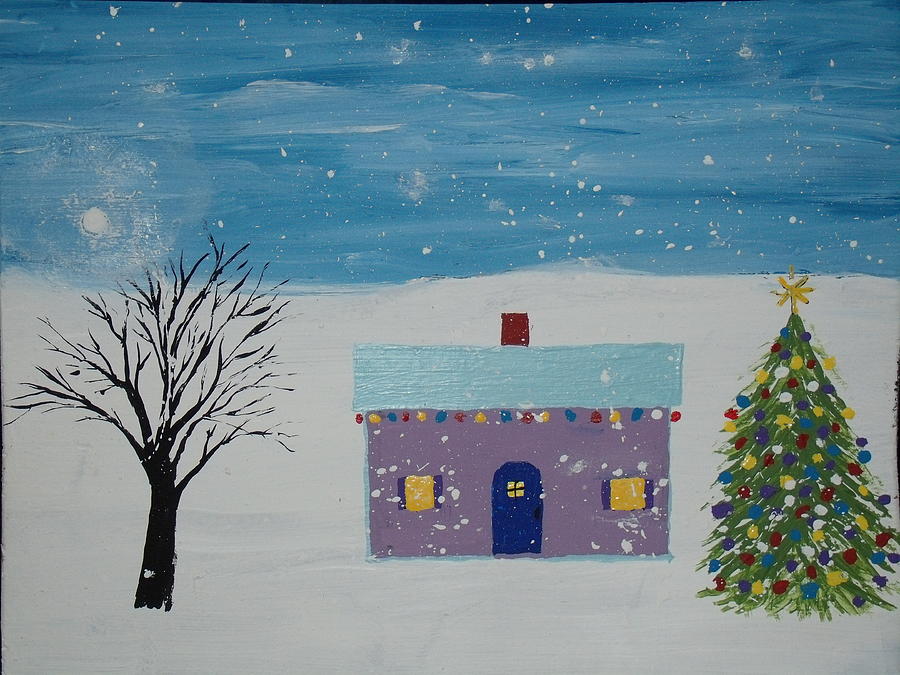 Christmas House Painting at PaintingValley.com | Explore collection of ...