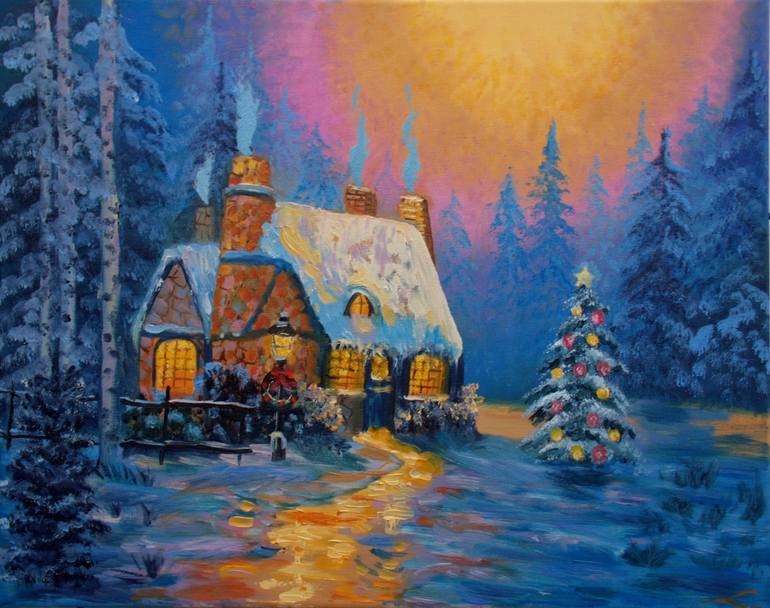 770x608 Saatchi Art Christmas House Painting By Elena Sokolova - Christmas House Painting
