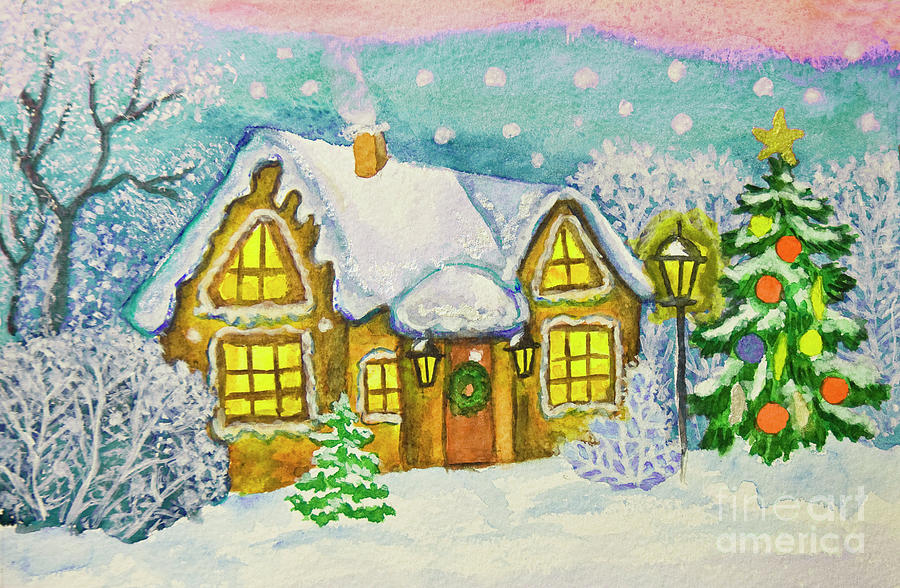 900x588 Christmas House, Painting Painting By Irina Afonskaya - Christmas House Painting