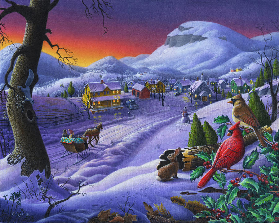 900x720 Christmas Sleigh Ride Winter Landscape Oil Painting - Christmas Landscape Painting