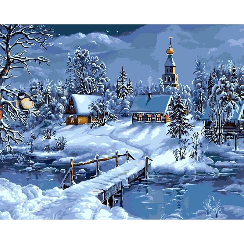 800x800 Painting By Numbers - Christmas Landscape Painting