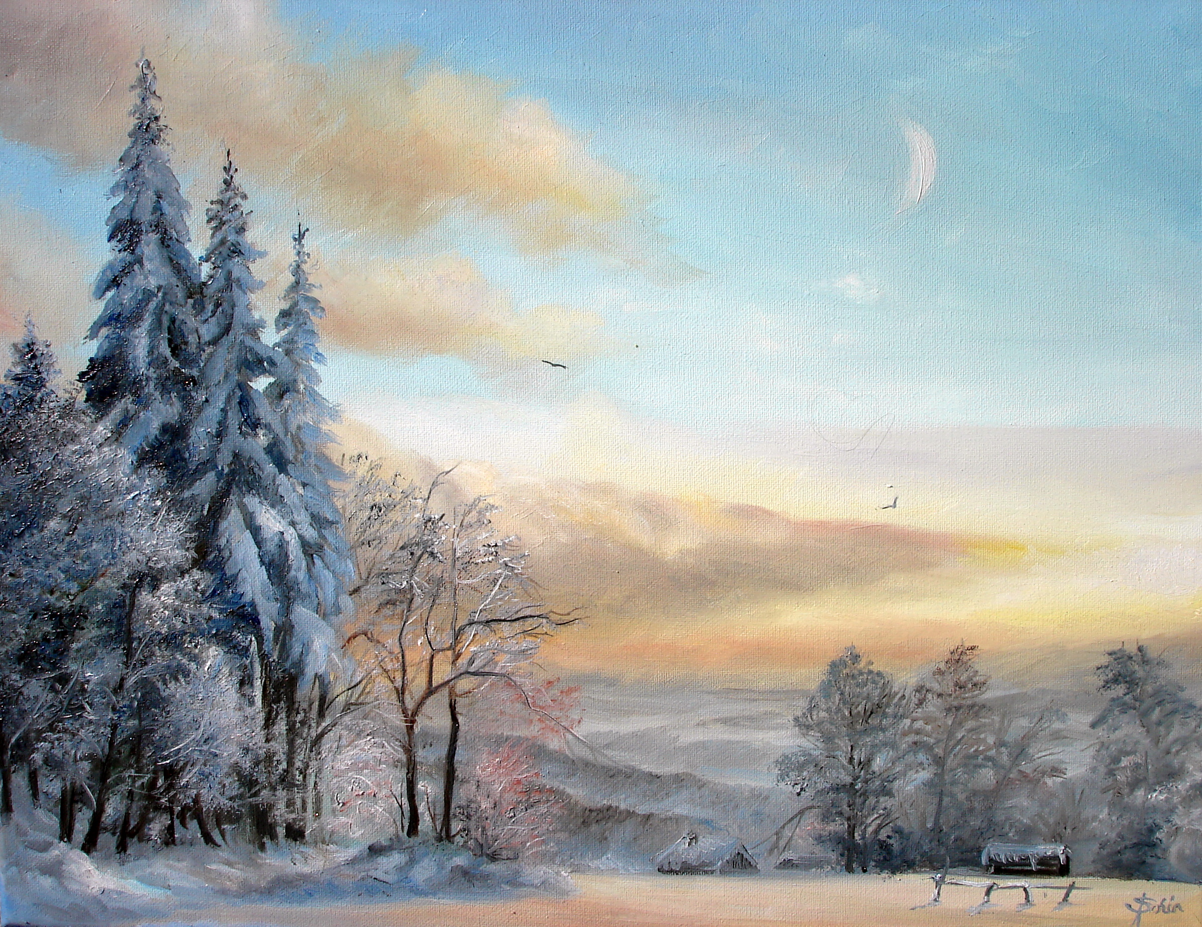 2392x1844 Pastel ,winter Landscape - Christmas Landscape Painting