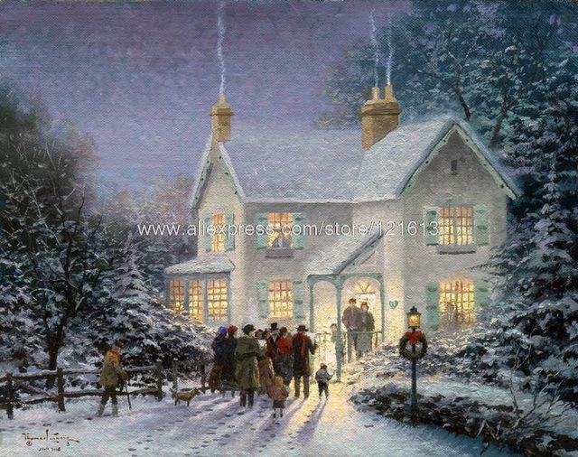 640x506 Prints Of Thomas Kinkade Oil Painting Evening Carolers Christmas - Christmas Landscape Painting