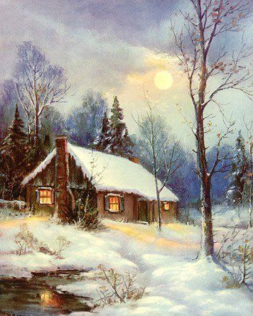356x445 Vintage Landscape - Christmas Landscape Painting