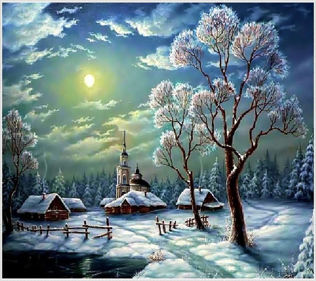 640x569 Winter Scenery Full Laid Diamond Painting Embroidery Christmas - Christmas Landscape Painting