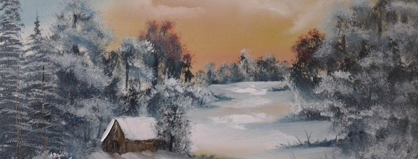 845x321 Christmas Landscape Lonely Retreat Offered By Paint With Ray - Christmas Landscape Painting