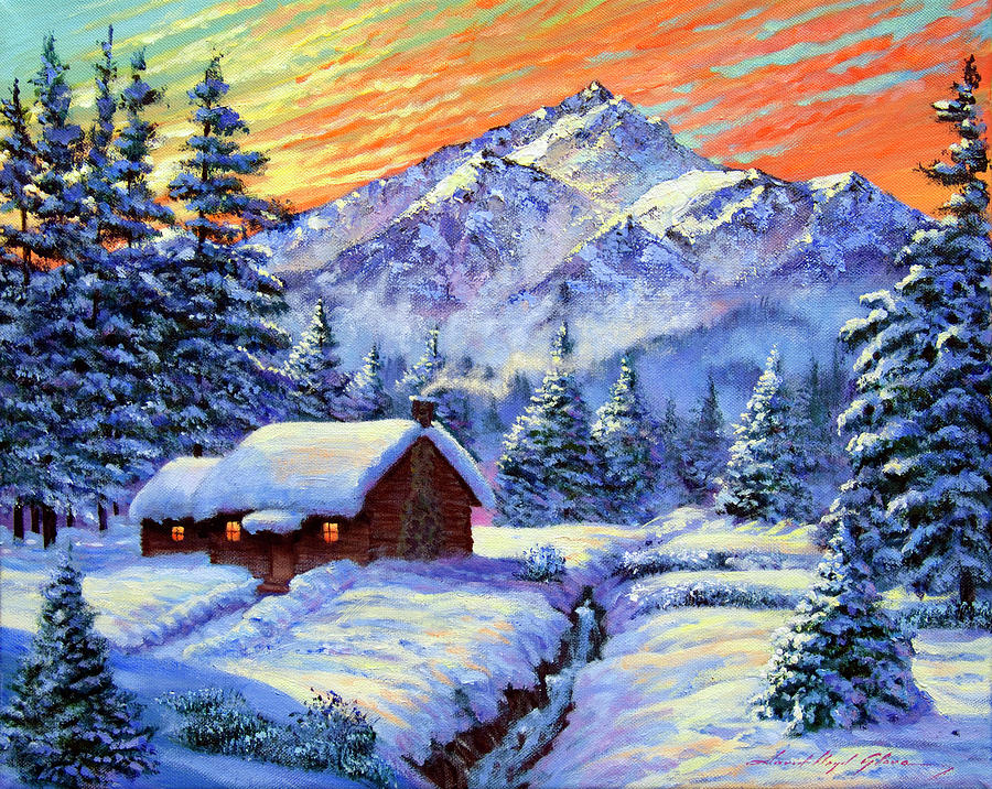 900x716 Christmas Morning Painting By David Lloyd Glover - Christmas Landscape Painting