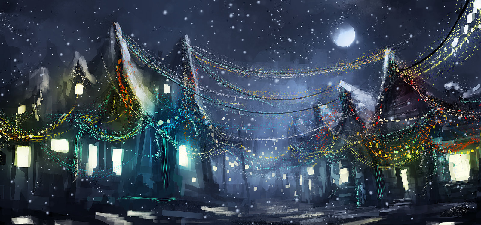 1600x751 Christmas Lights By Vladgheneli - Christmas Lights Painting