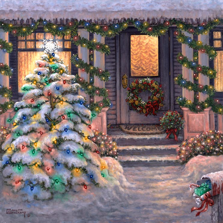 742x742 Janet Kruskamp's Welcome To Christmas, Original Oil Painting - Christmas Lights Painting