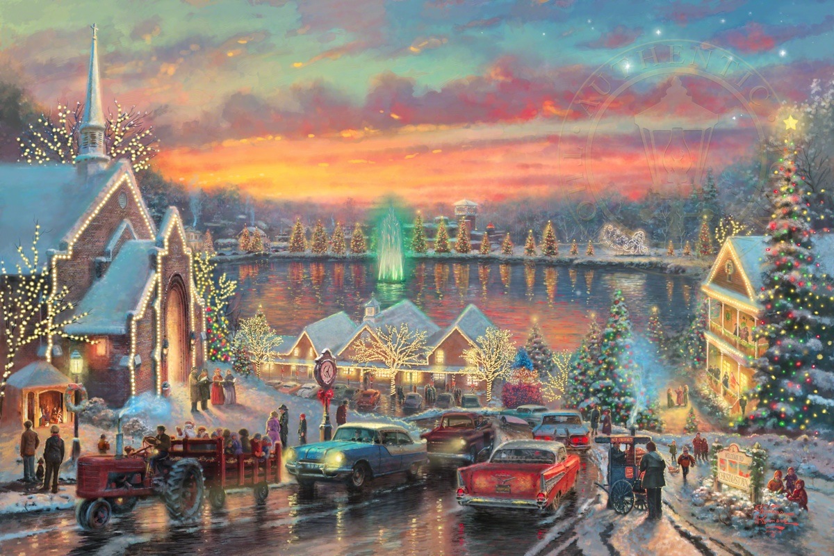 1200x800 The Lights Of Christmastown The Thomas Kinkade Company - Christmas Lights Painting