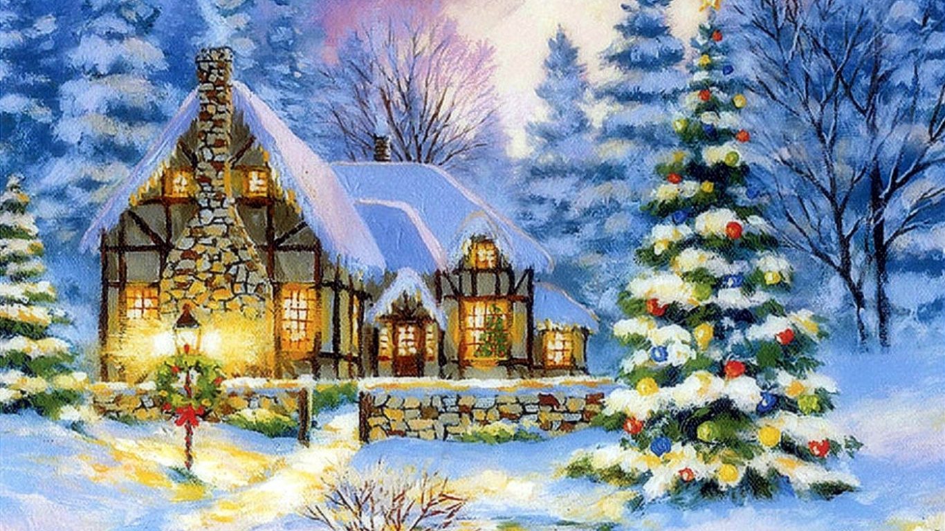 1366x768 Winter Winter Softness Xmas New Year Paintings Christmas Lights - Christmas Lights Painting