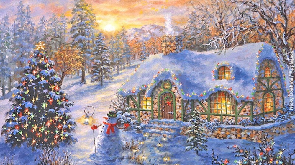 1000x562 3 Lights Free Shipping Christmas Gift Wall Art Canvas Print - Christmas Lights Painting