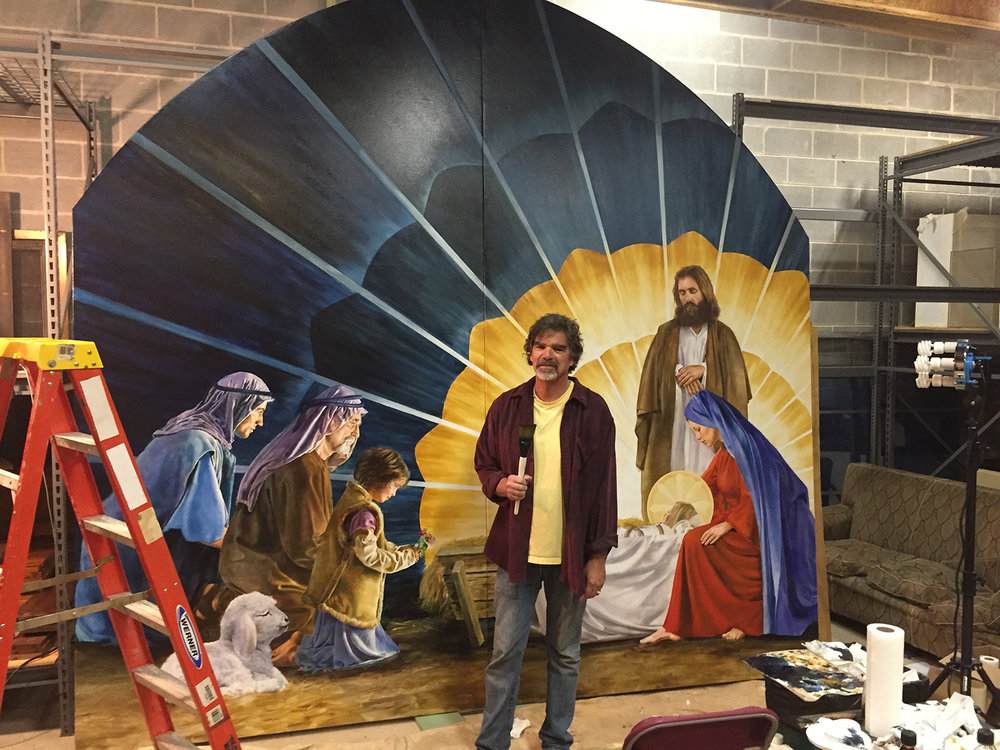 1000x750 The Adoration Of The Shepherds A Life Size Nativity Painting - Christmas Manger Painting