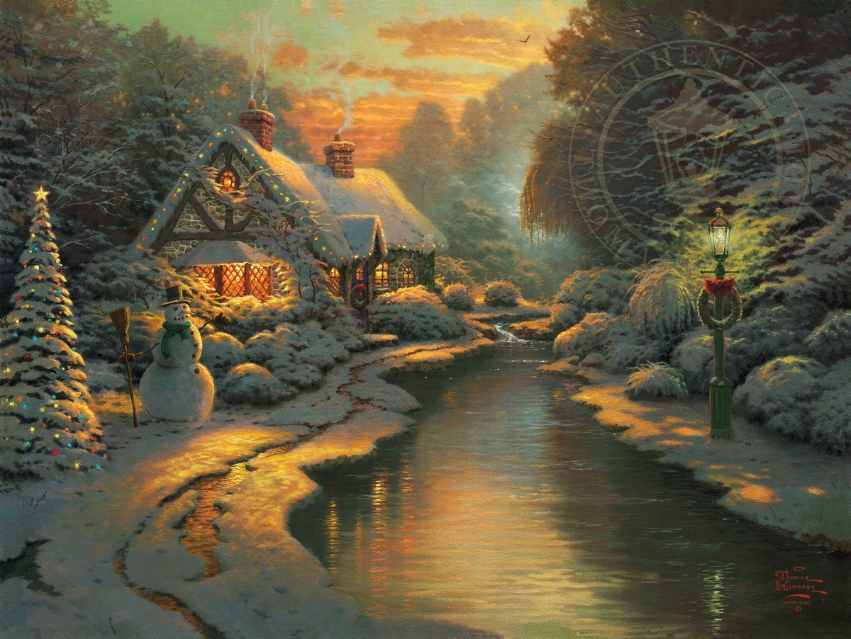 1200x902 Christmas Evening Limited Edition Art The Thomas Kinkade Company - Christmas Morning Painting