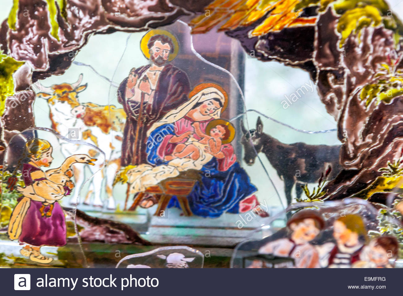1300x956 Traditional Czech Christmas Nativity Scene Painted On Glass - Christmas Nativity Painting