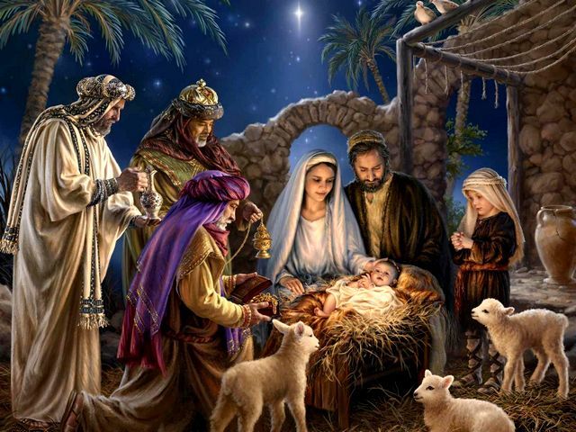 640x480 Christmas Greeting Card Nativity Scene By Donna Gelsinger - Christmas Nativity Scene Painting