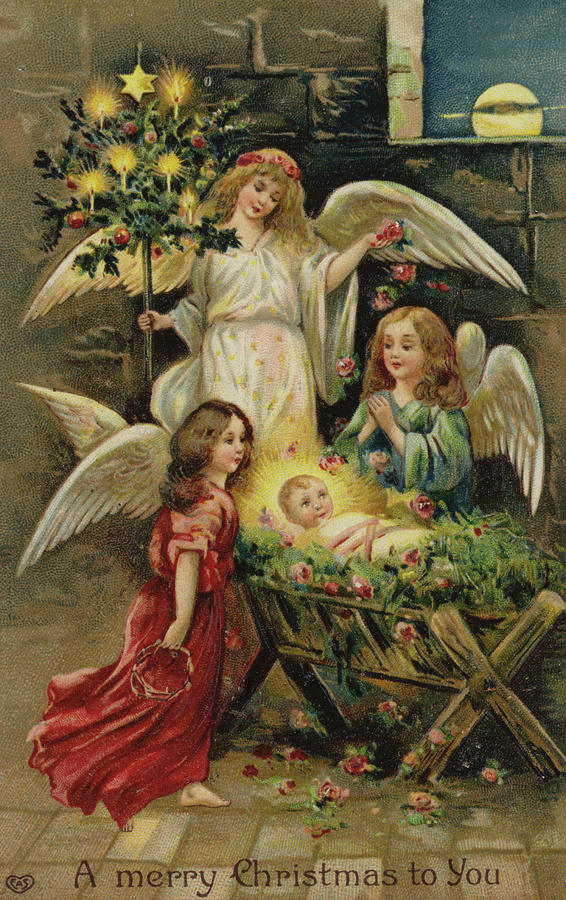 566x900 Christmas Nativity Scene Painting By English School - Christmas Nativity Scene Painting