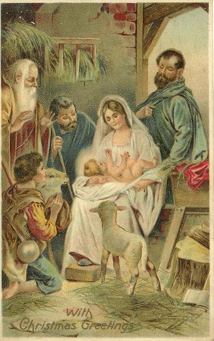 301x480 Free Vintage Christmas Cards Baby Jesus And Nativity Scenes - Christmas Nativity Scene Painting