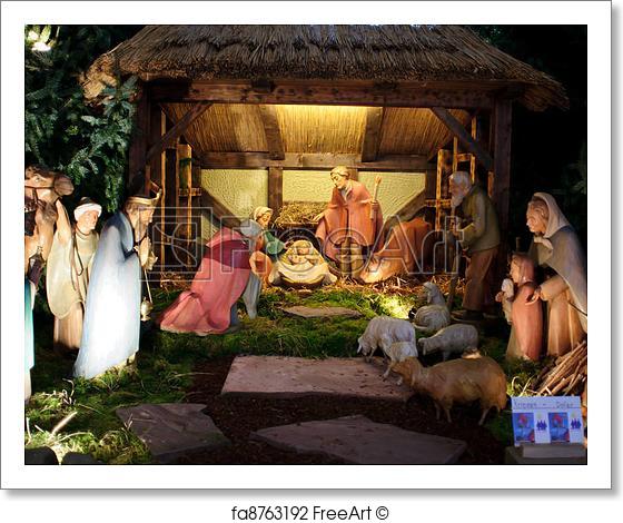560x470 Free Art Print Of Christmas Nativity Scene With Three Wise Men - Christmas Nativity Scene Painting