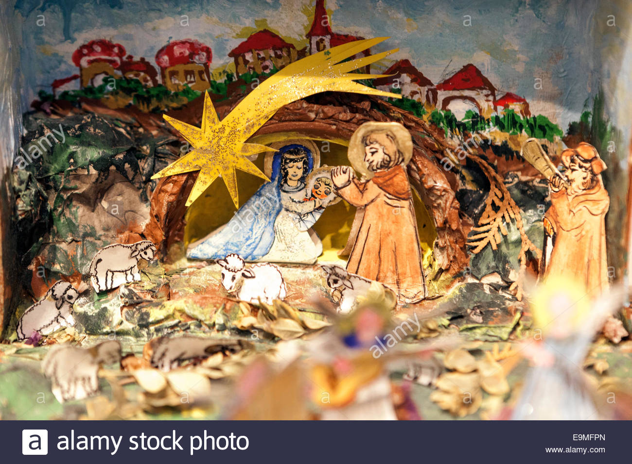 1300x956 Traditional Czech Christmas Nativity Scene Made U200bu200bof Paper. Scenes - Christmas Nativity Scene Painting