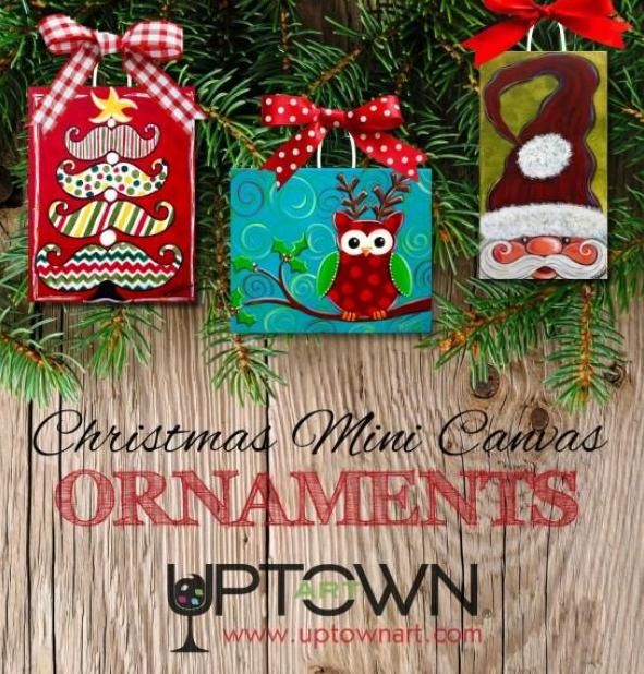 591x618 Painting Workshop Mini Canvas Ornaments Set Of (3) Seasonal - Christmas Ornament Painting On Canvas