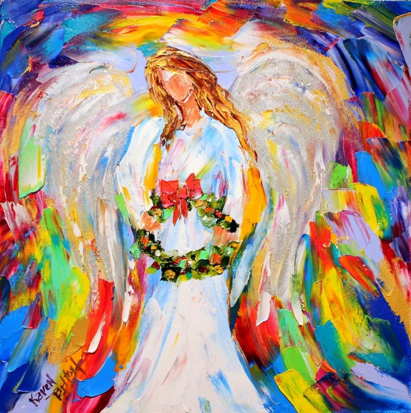 800x805 Karen Tarlton Original Oil Painting Christmas Angel By Karen Tarlton - Christmas Painting